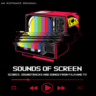 Album cover for 'Sounds of Screen' with a retro TV design and colorful bars on a black background.